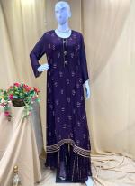 Chiffon Wine Party Wear Sequins Work Sharara Suit